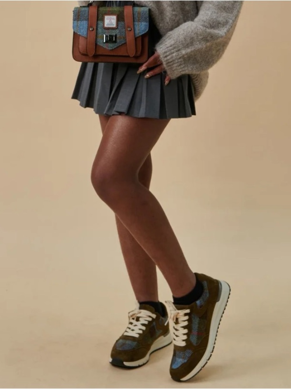 NEW Harris Tweed Islander Rosie Chestnut Blue Tartan Plaid Retro Lace Up Sneaker - Picture 2 of 12